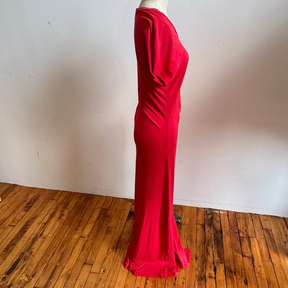 LNA Red Jersey Knit V-Neck T-Shirt Maxi Dress - Picture 6 of 12